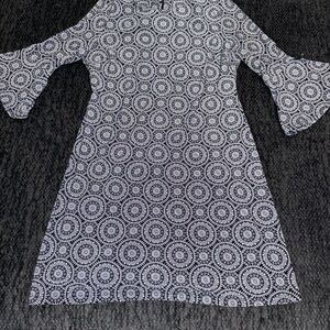 Tommy Hilfiger Women’s Navy and White Printed Bell-Sleeve Dress